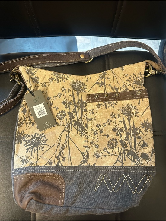 Myra Bag Handbags - Myra Bag Beige Canvas Floral Crossbody with Brown Accents